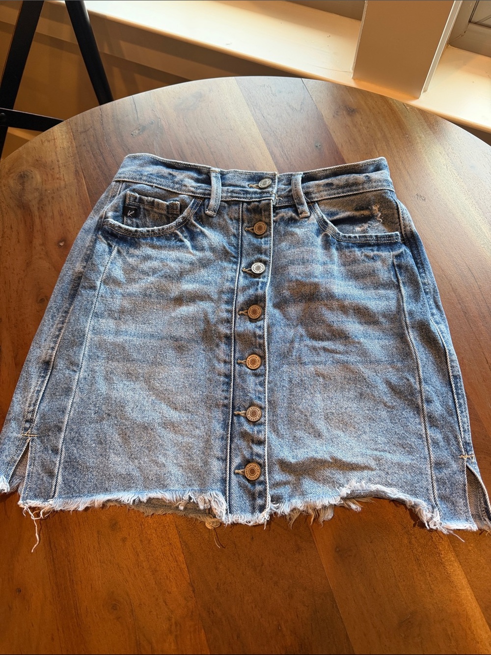 KanCan Light Blue Button-Front Denim Mini Skirt